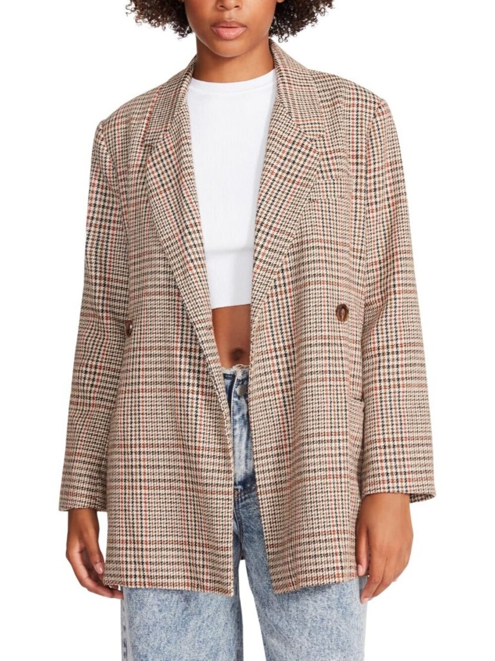 Steve Madden Women's Coffee Long Sleeve Notch Collar Polyester Stella Blazer